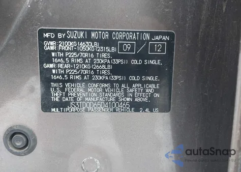 2013 Suzuki Grand Vitara Premium z USA, uszkodzony, nr VIN JS3TD0D65D4100465